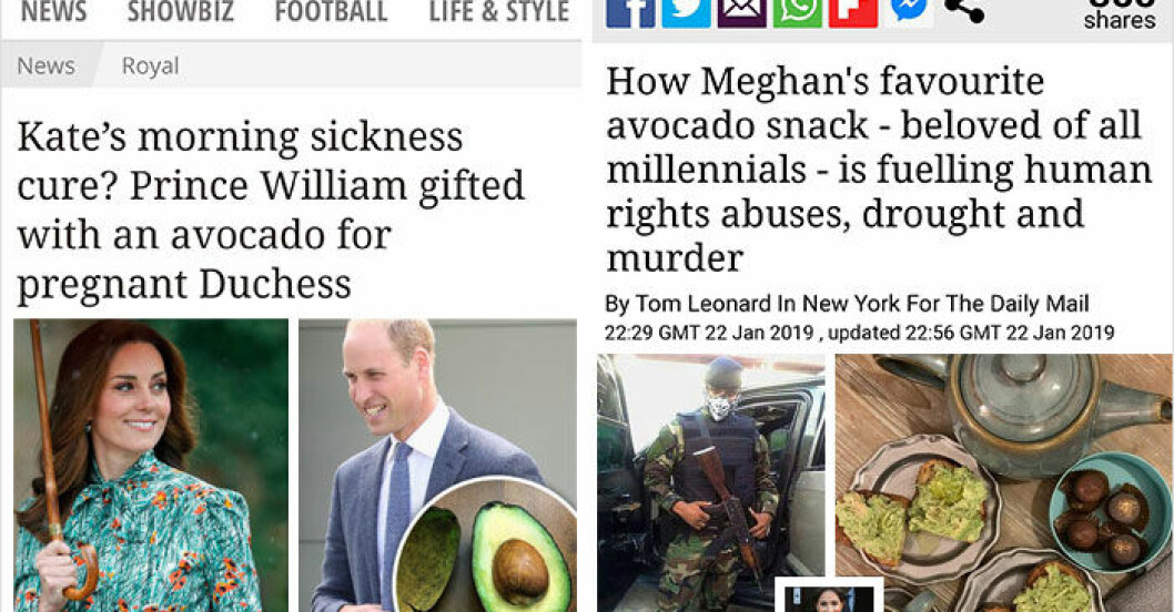 brittiska sajter skriver om Kate Middleton och Meghan Markle och avokado