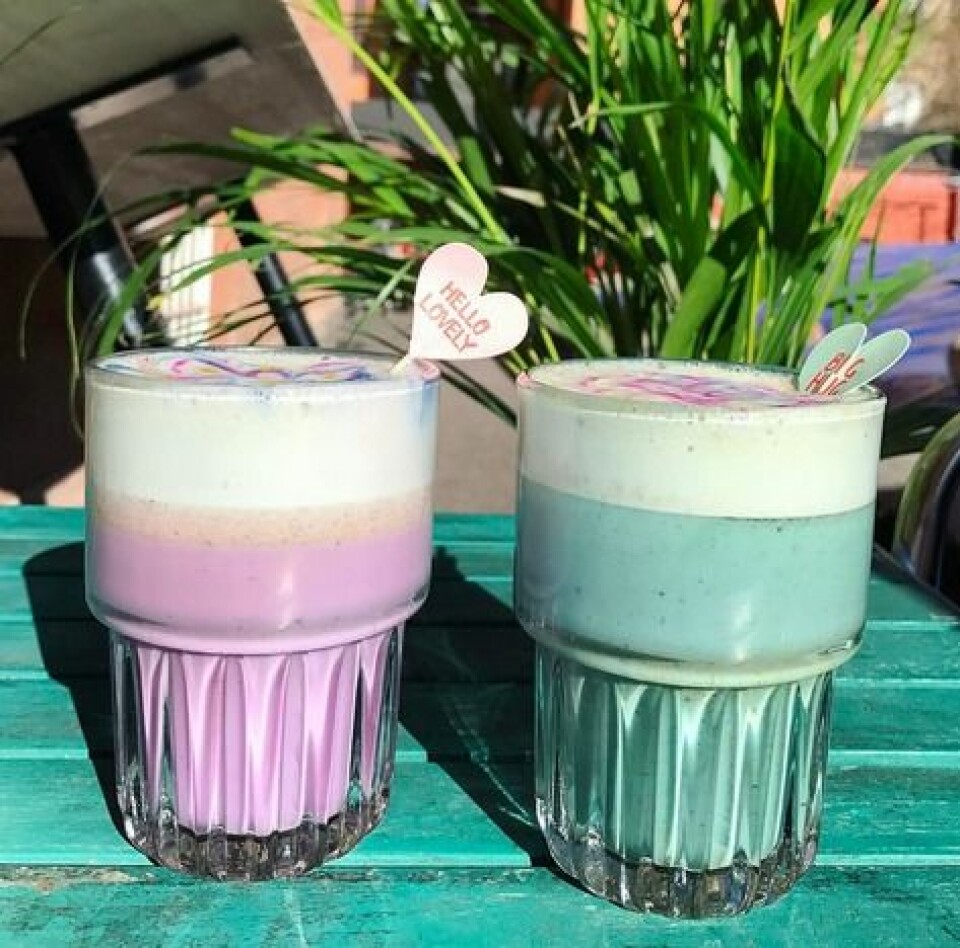 Unicorn-lattes på Hälsocafét. Unicorn-lattes på Hälsocafét.