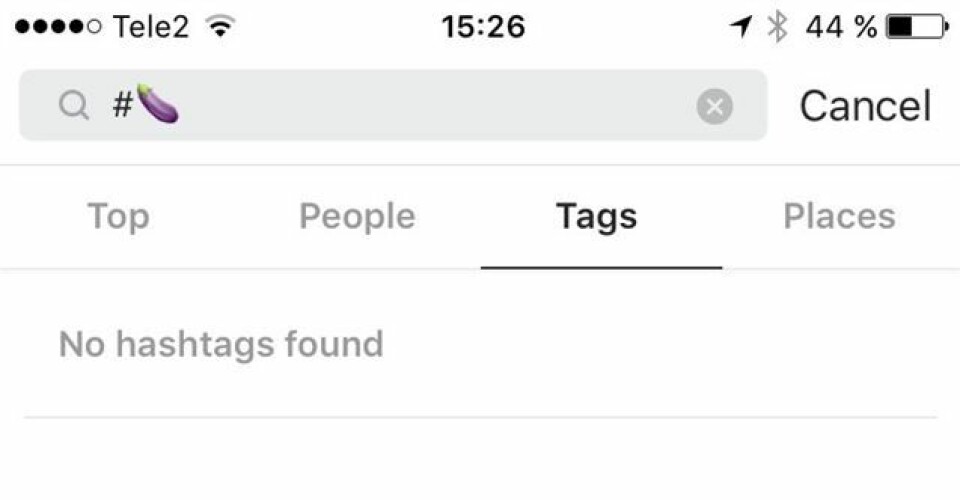 Nu ser det ut så här när du försöker hitta auberginen som hashtag. Nu ser det ut så här när du försöker hitta auberginen som hashtag.
