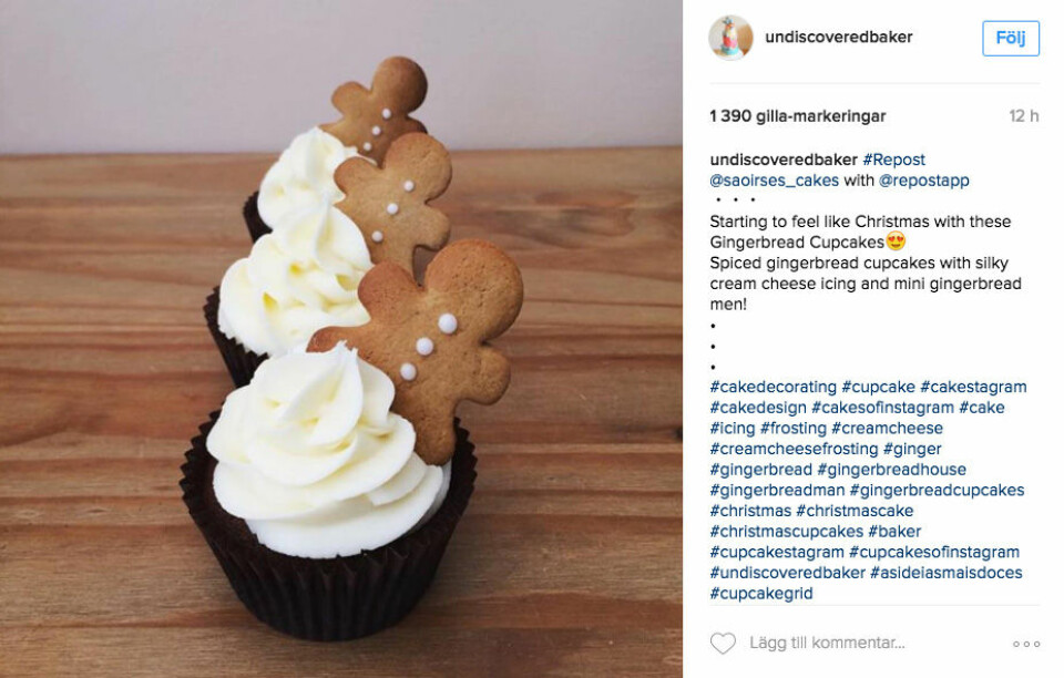 Pepparkakor i all ära – men testa att göra ett par goda julcupcakes och dekorera dem med pepparkakorna istället. Dubbelt gott! Foto: Instagram/@undiscoveredbaker