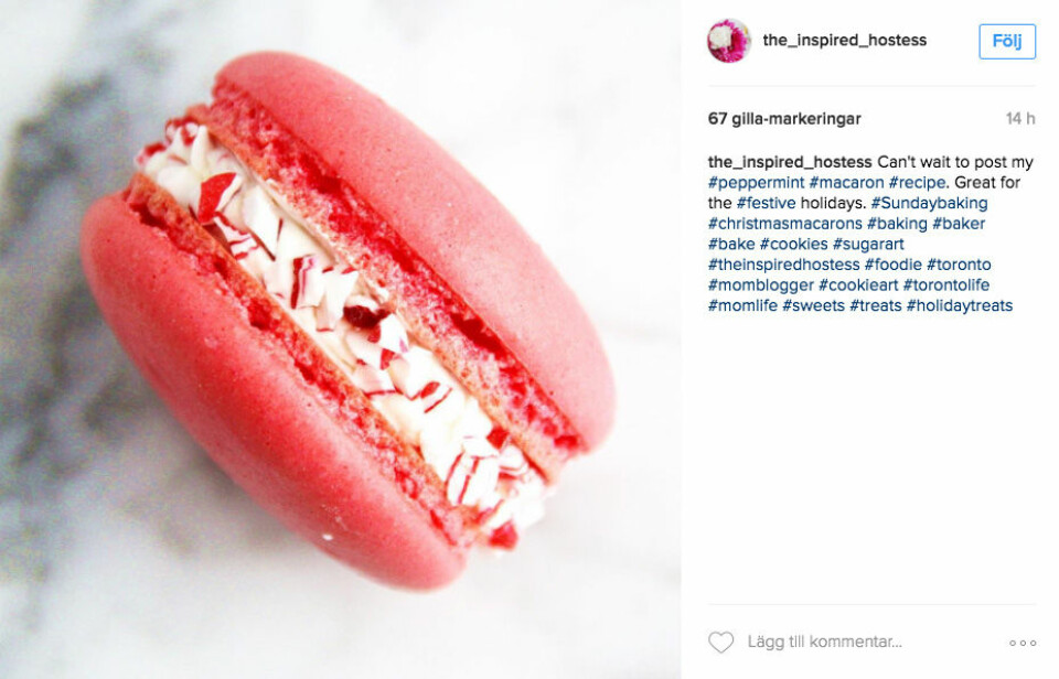 Är macarons ditt guilty pleasure? Då kommer du att älska denna variant med polkagrissmak! Foto: Instagram/@the_inspires_hostess