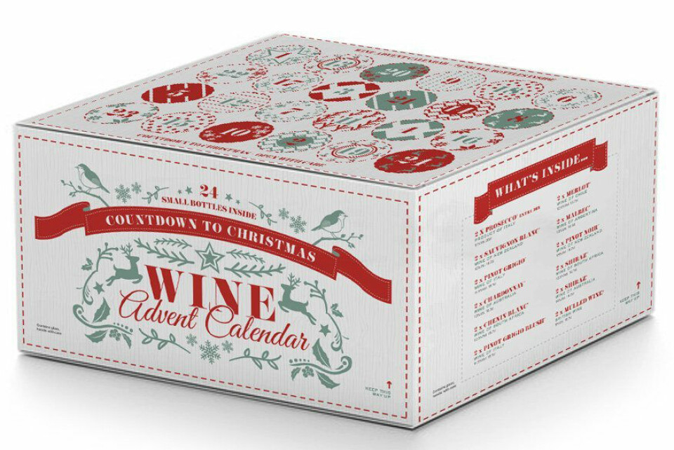 5 adventskalendrar med vin, bubbel, öl och gin bakom luckorna