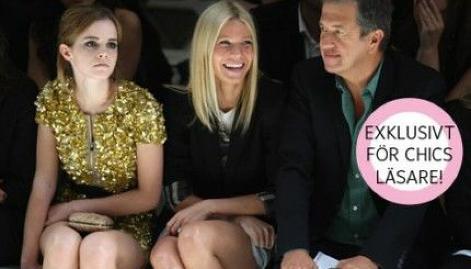 Emma Watson, Gwyneth Paltrow och Mario Testino front row i London. Emma Watson, Gwyneth Paltrow och Mario Testino front row i London.
