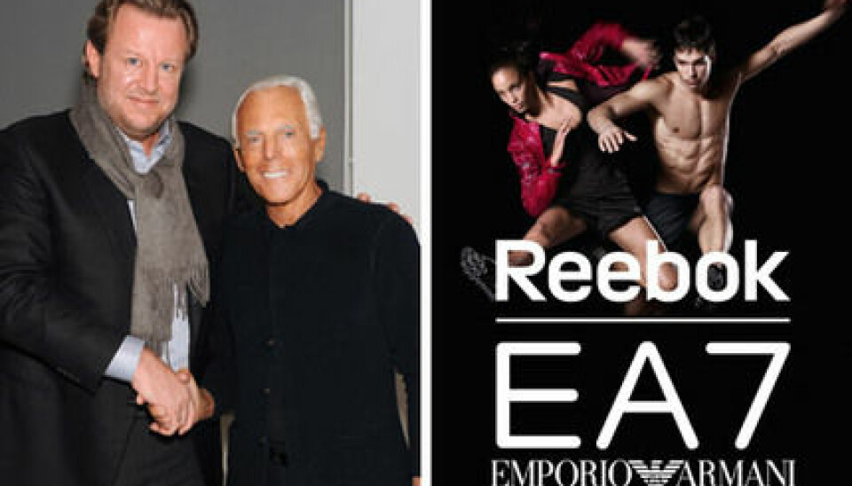 Uli Becker från Reebok och Giorgio Armani skakar hand på samarbetet. Uli Becker från Reebok och Giorgio Armani skakar hand på samarbetet.