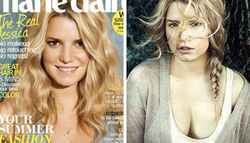 Jessica är osminkad på tidningen Marie Claires omslag. Jessica är osminkad på tidningen Marie Claires omslag.