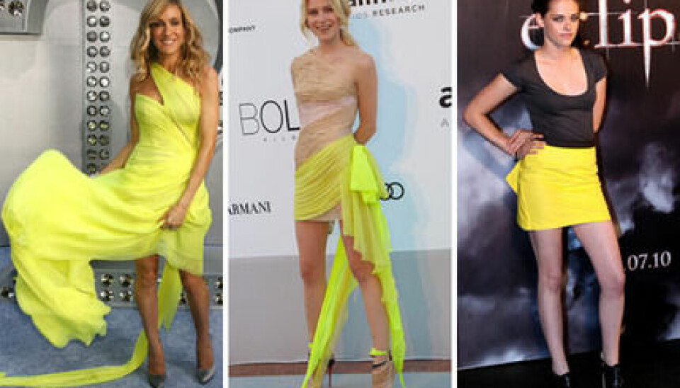 Sarah Jessica Parker, Dree Hemingway och Kristen Stewart är chica i neongult. Sarah Jessica Parker, Dree Hemingway och Kristen Stewart är chica i neongult.