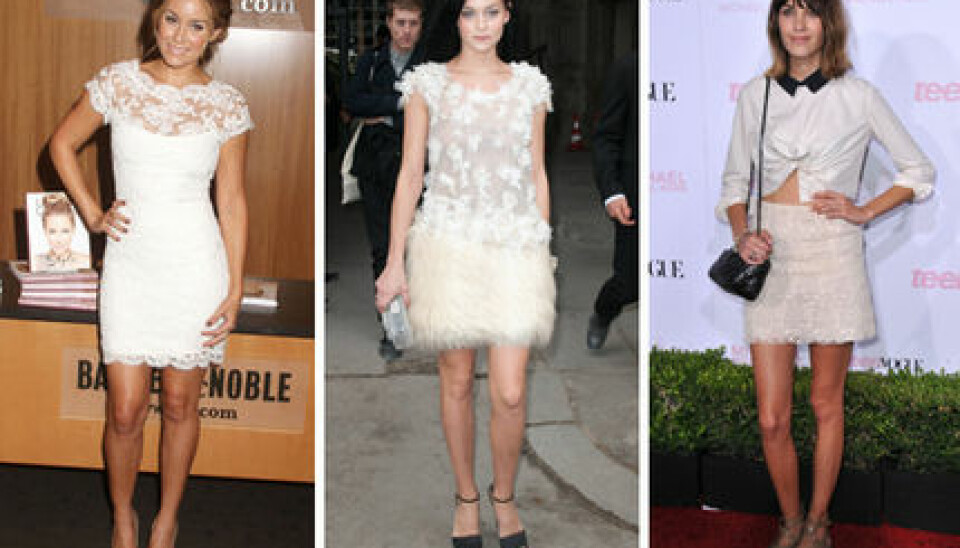 Lauren Conrad, Leigh Lezark och Alexa Chung är chica i vit spets. Lauren Conrad, Leigh Lezark och Alexa Chung är chica i vit spets.