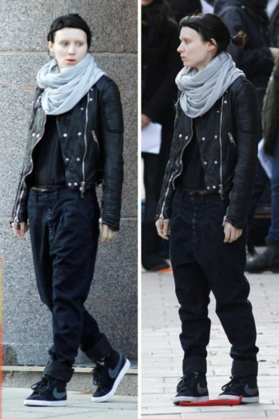 Rooney Mara med Burberry biker jacket i Stockholm den 27 april 2011. Rooney Mara med Burberry biker jacket i Stockholm den 27 april 2011.