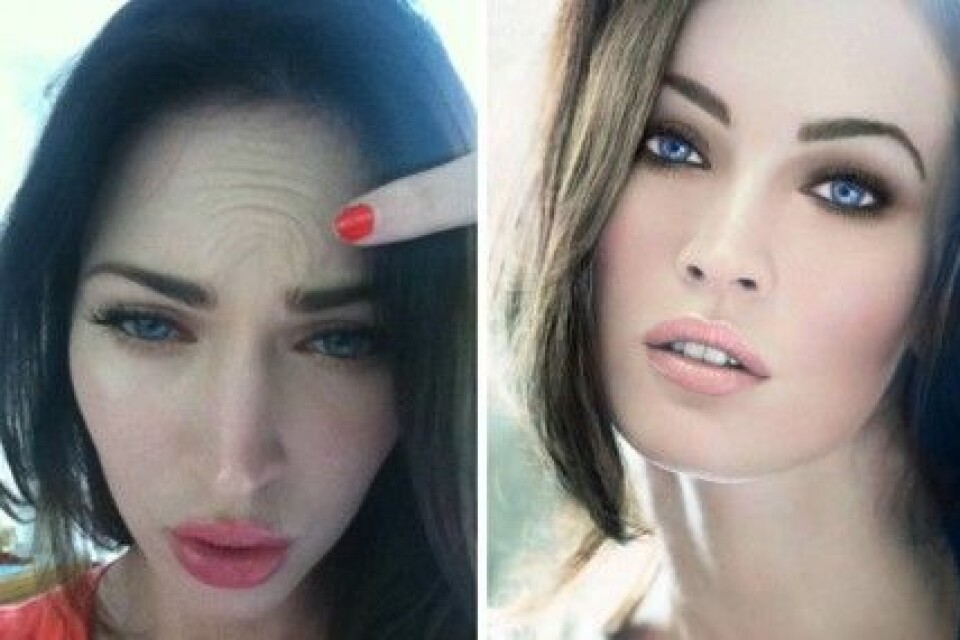 Botox-fri Megan Fox till vänster, bild från Armani-kampanjen till höger. Botox-fri Megan Fox till vänster, bild från Armani-kampanjen till höger.
