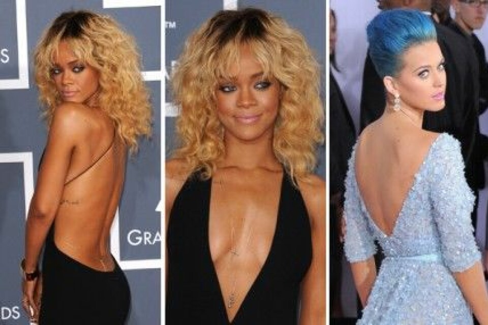 Rihanna och Katy Perry visade bar hud på Grammy Awards 2012. Rihanna och Katy Perry visade bar hud på Grammy Awards 2012.
