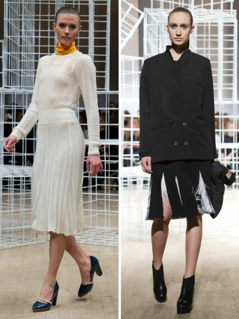 Senapsgul silkespolo och märkliga fransslitsar hos Carin Wester, A/W 2012. Senapsgul silkespolo och märkliga fransslitsar hos Carin Wester, A/W 2012.