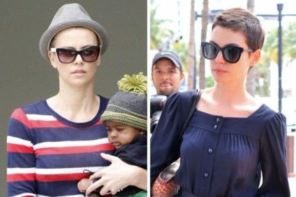 Charlize Theron och Anne Hathaway i sina nya korta frisyrer. Charlize Theron och Anne Hathaway i sina nya korta frisyrer.