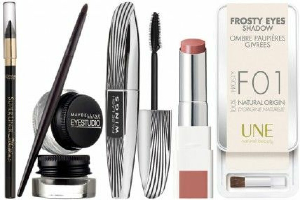 Kajal & mascara, L’Oréal. Eyeliner, Maybelline. Läppbalsan & ögonskugga, Une. Kajal & mascara, L’Oréal. Eyeliner, Maybelline. Läppbalsan & ögonskugga, Une.