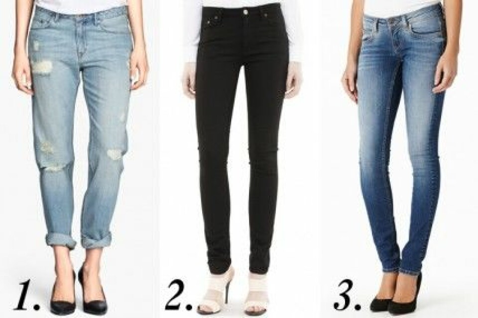 Boyfriendjeans från H&M, basjeans från Acne och skinny jeans från Gina Tricot. Boyfriendjeans från H&M, basjeans från Acne och skinny jeans från Gina Tricot.