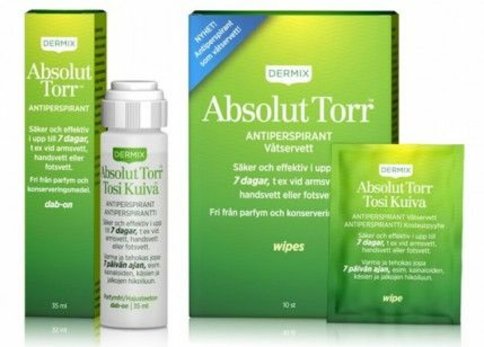 Absolut Torr är effektiv vid arm-, hand- och fotsvett. Absolut Torr är effektiv vid arm-, hand- och fotsvett.