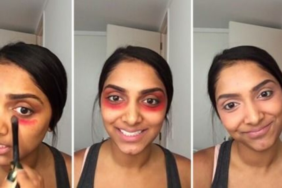 VIDEO-tutorial: Så döljer du mörka ringar under ögonen med rött läppstift