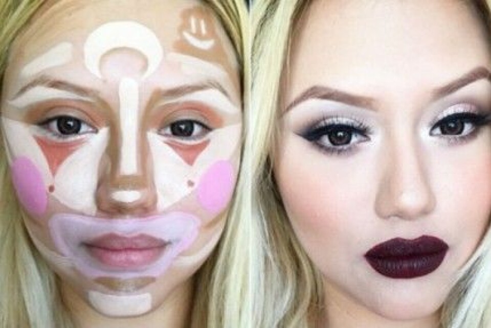 Skönhetsvloggaren BellaDeLune visar upp sin clown contouring. Skönhetsvloggaren BellaDeLune visar upp sin clown contouring.