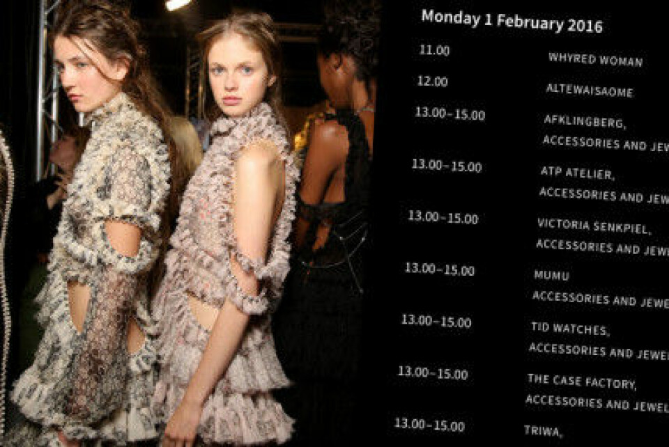 Kolla in schemat för Fashion Week Stockholm A/W16 Kolla in schemat för Fashion Week Stockholm A/W16