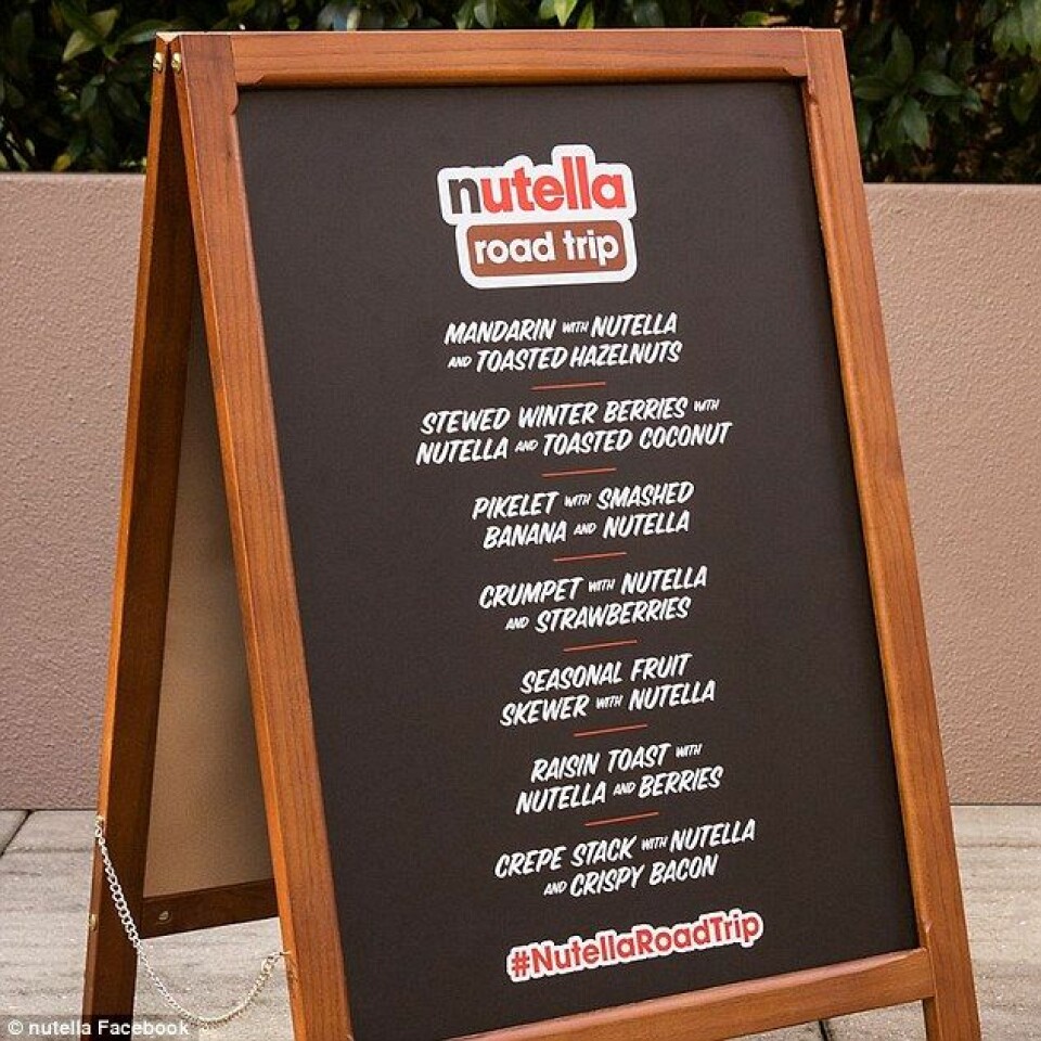 Nutella-truckens inbjudande meny. Nutella-truckens inbjudande meny.