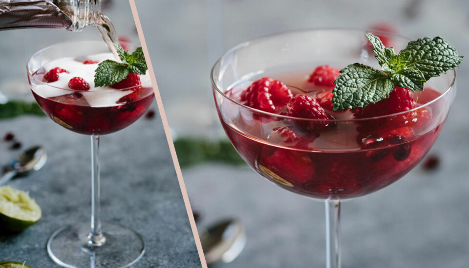 Fräschaste drinken innehåller champagne, hallon och granatäpple