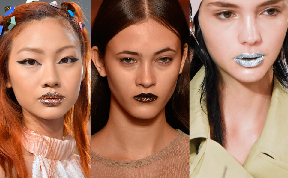 Glittriga läppar hos Fendi, DKNY och Maison Margiela SS17. Glittriga läppar hos Fendi, DKNY och Maison Margiela SS17.