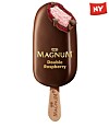 Magnum double raspberryMagnum bjuder p&aring; tre glassnyheter inf&ouml;r v&aring;ren och sommaren 2017. Den tredje i raden &auml;r hallonglass doppad i Magnum-choklad. Inte en succ&eacute;, men den g&aring;r ner.