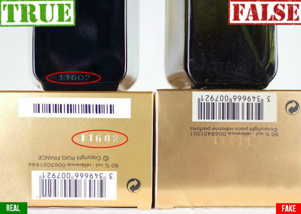 Under förpackningen ska det finnas ett serienummer som stämmer överens med flaskans nummer.