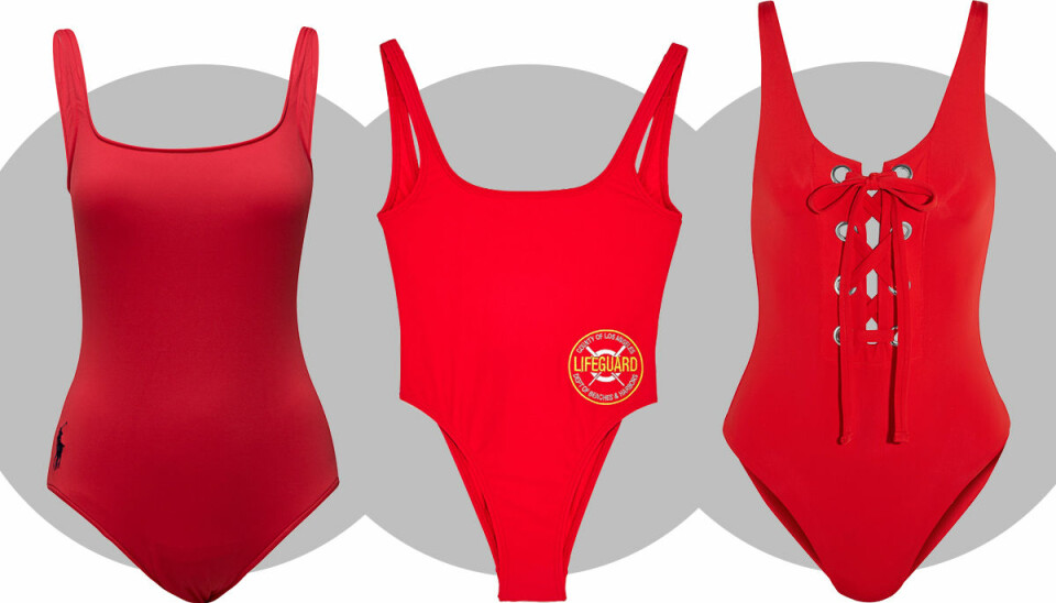Röd Baywatch-inspirerad baddräkt är modevärldens måste i sommar