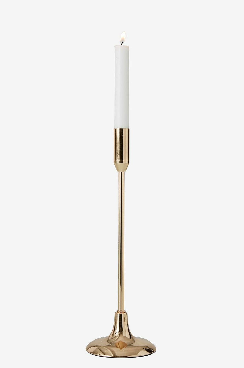 Ljusstake av metall med filtad undersida.