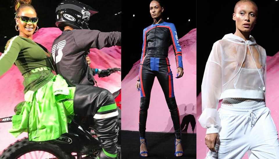 Rihanna lät stuntmän volta med motorcykel när hon visade sin nya klädkollektion