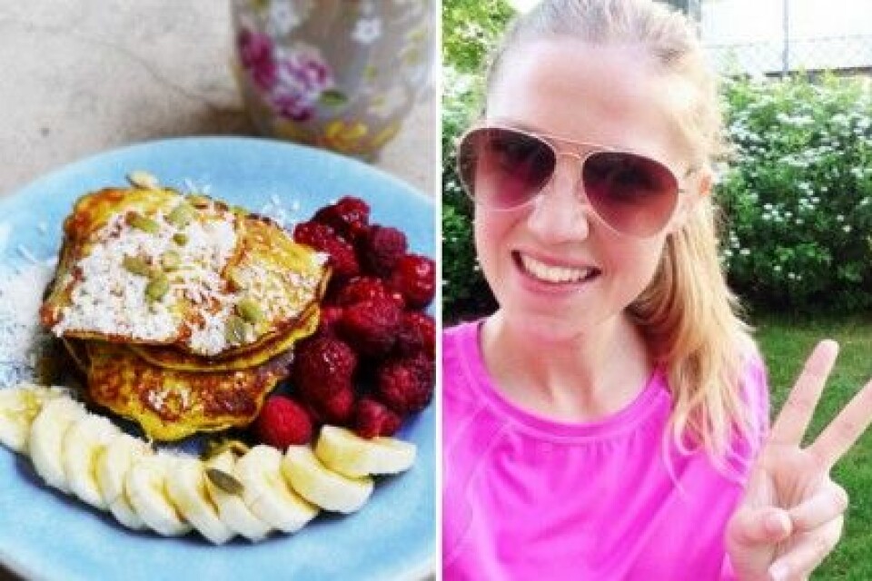 Sandra Stensons recept på bananpannkaka. Sandra Stensons recept på bananpannkaka.