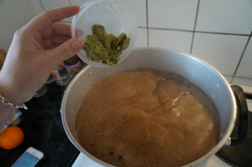 Hemma i köket brygger Sandra sin öl. Här en stout på kondenserad, karamelliserad mjölk. Hemma i köket brygger Sandra sin öl. Här en stout på kondenserad, karamelliserad mjölk.