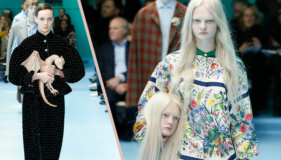 Modellerna bar sina egna huvud på Guccis modevisning