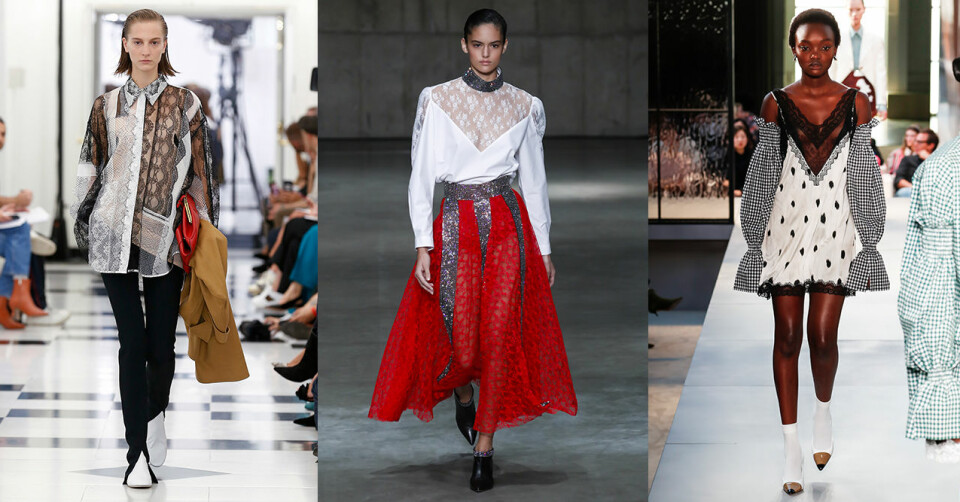 Burberry, Christopher Kane och Victoria Beckham kör spets till våren. Burberry, Christopher Kane och Victoria Beckham kör spets till våren.