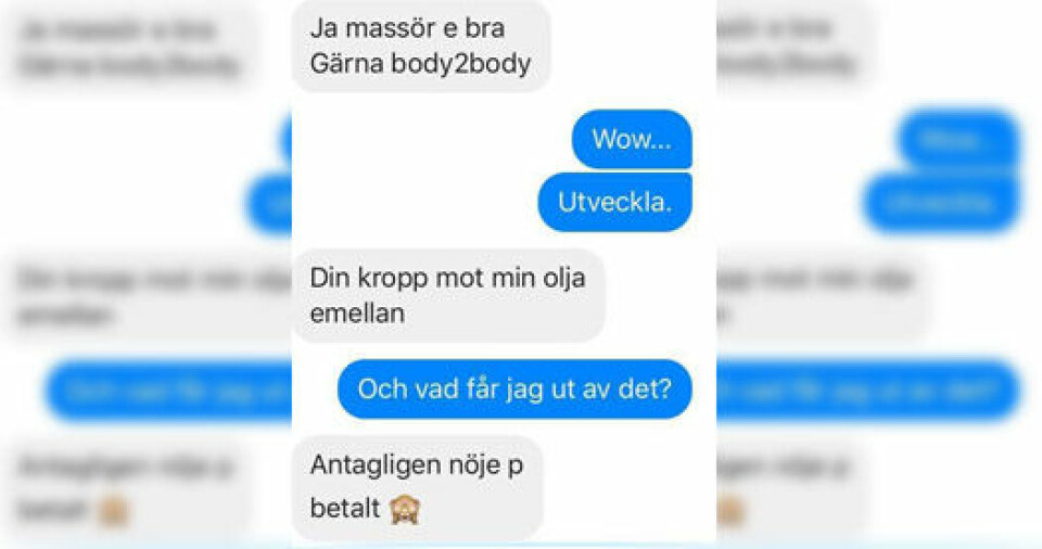 Så här kunde det se ut när Alma bad en manlig kund specificera sin förfrågan på sms. Foto: privat Så här kunde det se ut när Alma bad en manlig kund specificera sin förfrågan på sms. Foto: privat