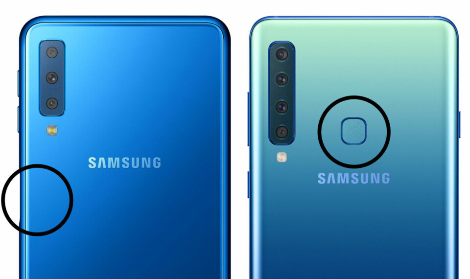 Fingeravtrycksläsaren på Samsung A7 och A9 är lite olika placerade. Här är A7 till vänster och A9 till höger. Fingeravtrycksläsaren på Samsung A7 och A9 är lite olika placerade. Här är A7 till vänster och A9 till höger.