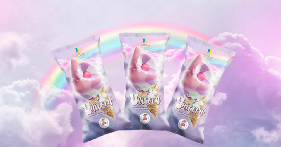 Enhörningsstruten Unicorn med smak av hallon och blåbär. Enhörningsstruten Unicorn med smak av hallon och blåbär.