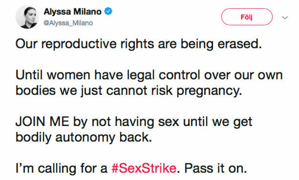 Efter nya abortlagarna – Alyssa Milano utlyser sexstrejk