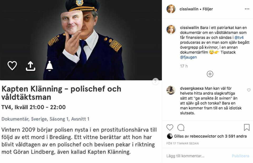 Skärmdump: Cissi Wallins Instagram Skärmdump: Cissi Wallins Instagram
