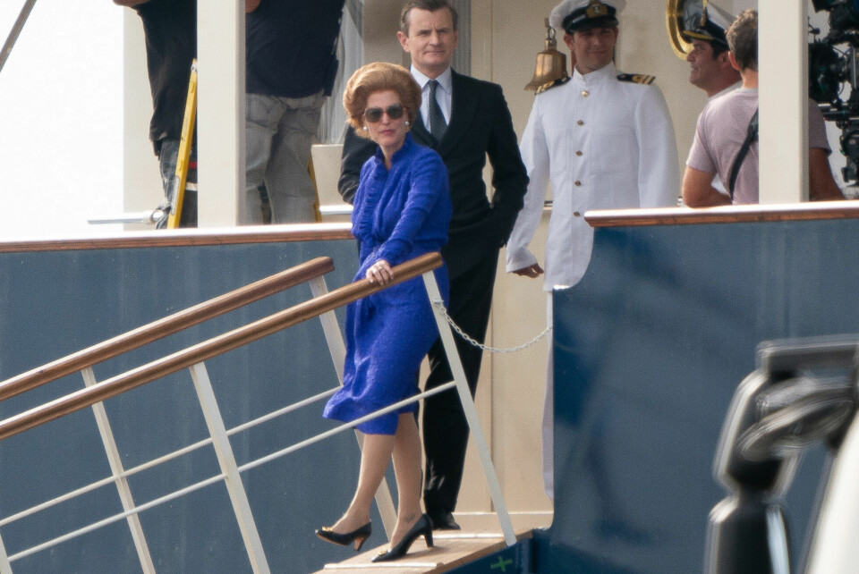 Gillian Anderson i rollen som Margaret Thatcher i säsong 4 av The Crown. Gillian Anderson i rollen som Margaret Thatcher i säsong 4 av The Crown.