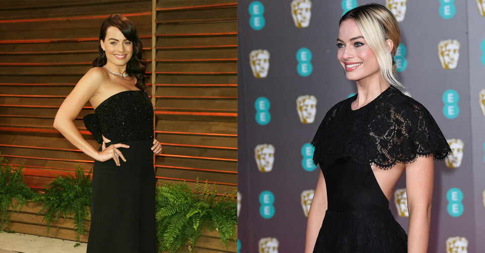 Oavsett hårfärg kör Margot Robbie på det säkra kortet svart klänning. Oavsett hårfärg kör Margot Robbie på det säkra kortet svart klänning.
