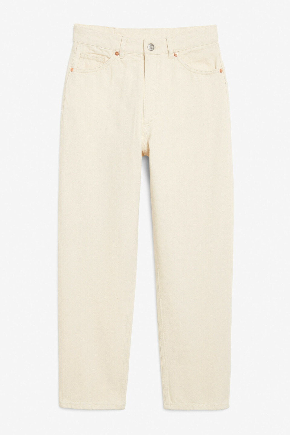 Trendiga jeans i beige, vitt och pastell att klicka hem