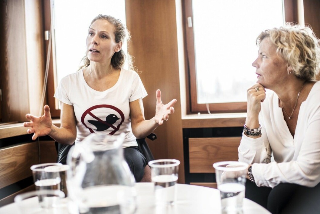 Eva Röse och Filminstitutets VD Anna Serner inför seminariet Take two som de deltog i under filmfestivalen i Cannes.