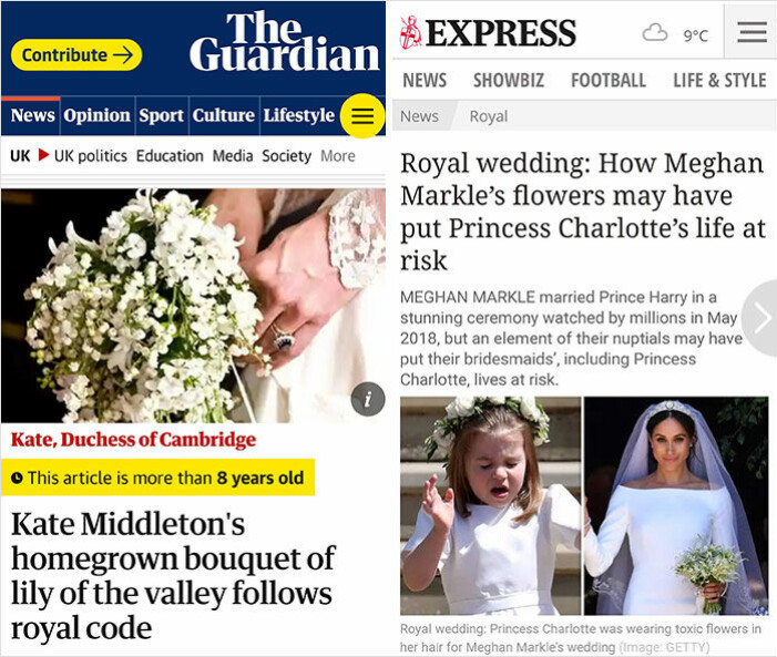brittiska sajter skriver om Kate Middleton och Meghan Markle – blommorna i kyrkan
