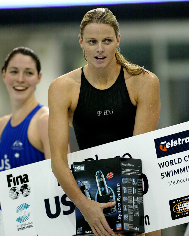 Charlene Wittstock vinner VM-guld i 100 meter ryggsim 2002. Charlene Wittstock vinner VM-guld i 100 meter ryggsim 2002.