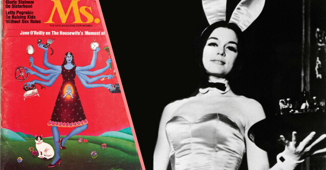 Den första utgåvan av Ms. Magazine och Gloria Steinem när hon wallraffade som Playboy-bunny. Foto: TT Den första utgåvan av Ms. Magazine och Gloria Steinem när hon wallraffade som Playboy-bunny. Foto: TT