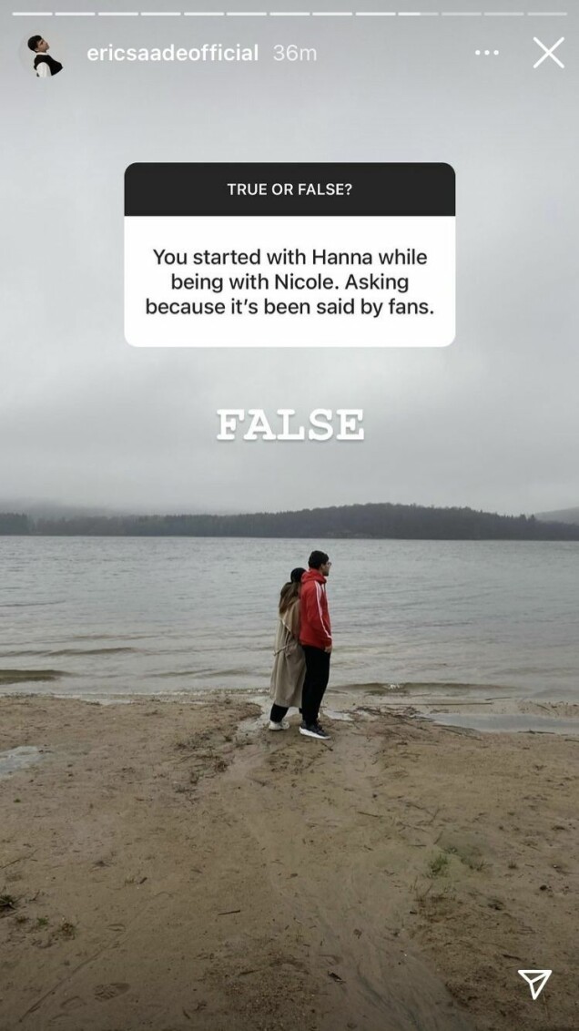 Eric Saade till försvar efter envisa ryktet om otrohet mot Nicole Falciani