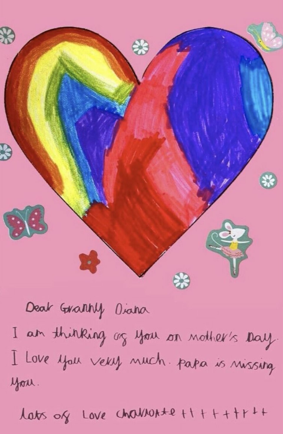 Prins Williams tre barn ritar mors dag-teckningar till prinsessan Diana