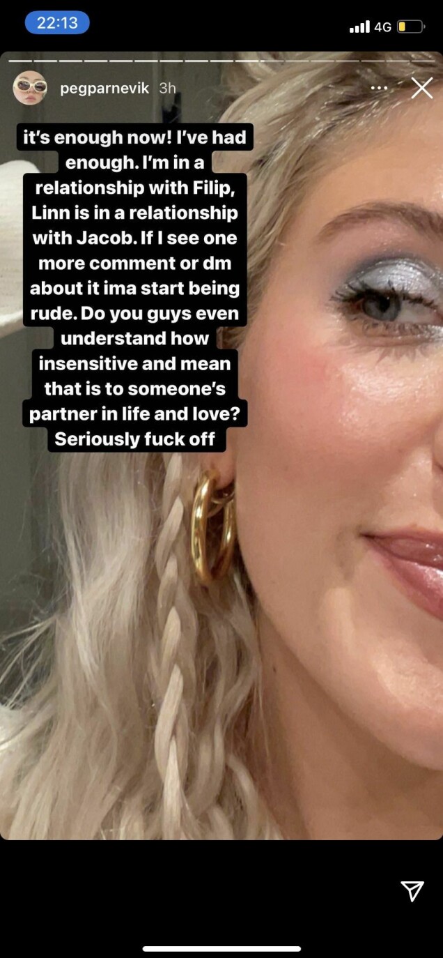 Peg Parnevik ryter ifrån på Instagram story. Peg Parnevik ryter ifrån på Instagram story.