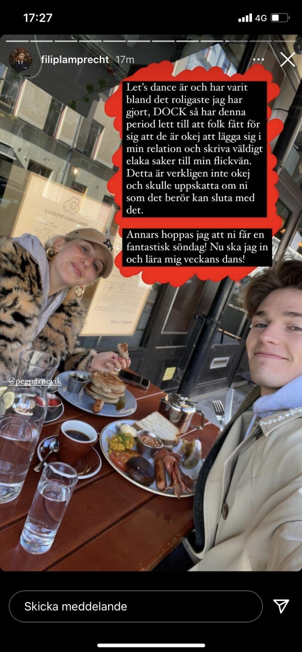 Filip Lampbrecht kommenterar också romansryktena på Insta story. Filip Lampbrecht kommenterar också romansryktena på Insta story.